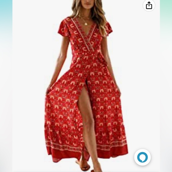 Worn once. Like brand new. Wrap Short Sleeve V-Neck High Split Maxi Dress Sz M - Picture 2 of 8